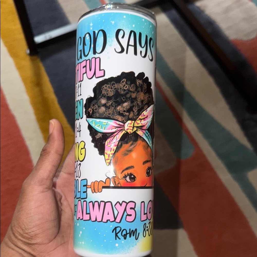 Kids Inspirational Stainless Tumbler - Blue with Multicolor Design